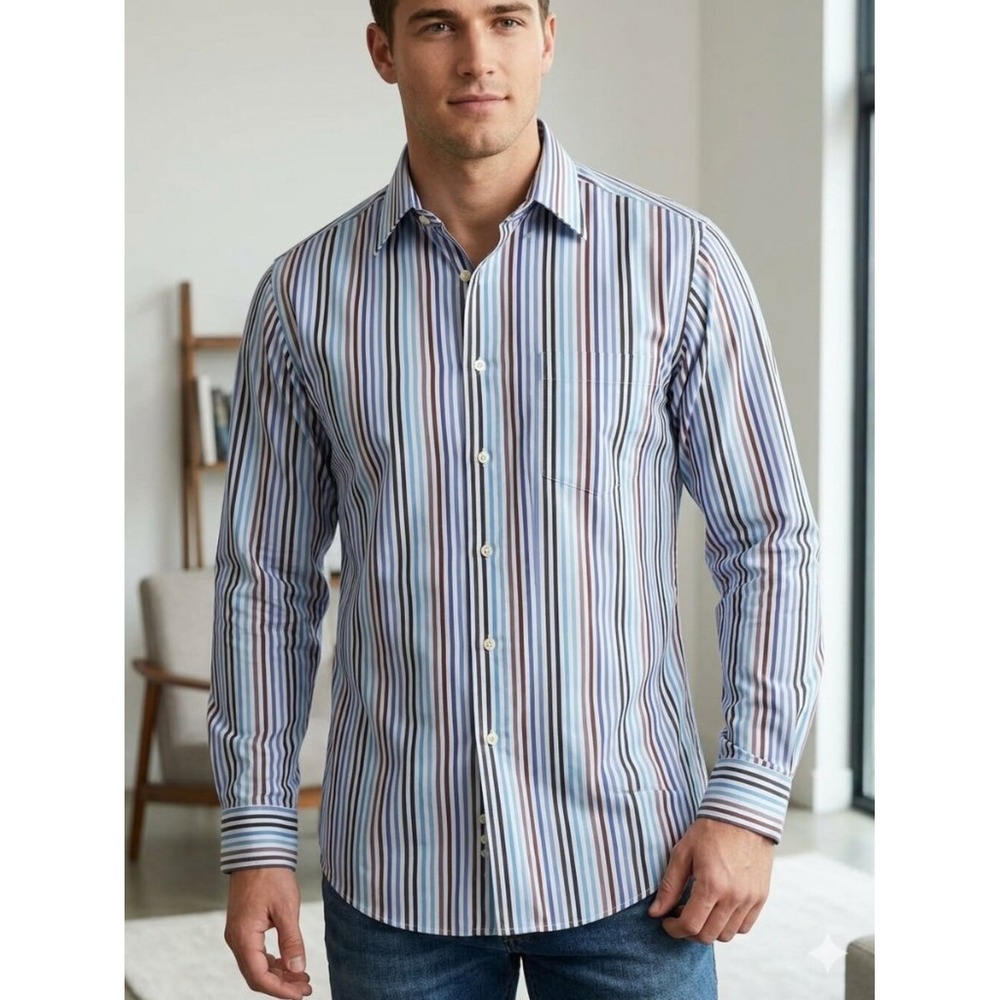 Geoffrey Beene Men's Long-Sleeve Multi-Striped Button-Down Shirt